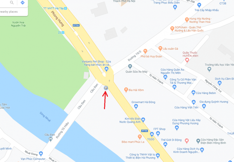 Cho thuê vị trí đặt biển quản cáo trên tường, ngã tư cầu đen - đường phùng hưng, hà đông, hà nội